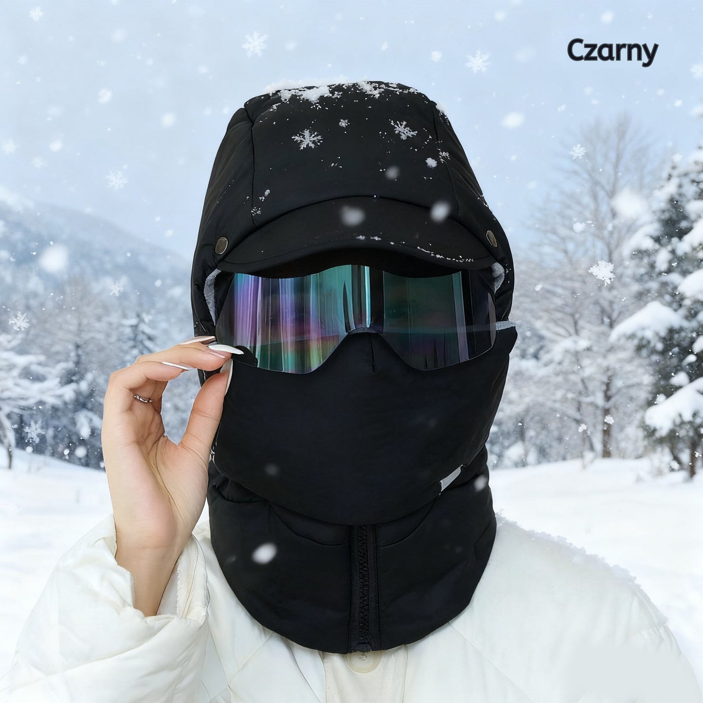 ⛄⛷【Połowa ceny jesień-zima】Nowa, ciepła, całkowicie zakrywająca, wiatroszczelna czapka z okularami rowerowymi