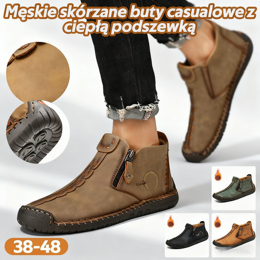 👞💥【38-48】Nowość Zima 2025: Męskie Botki Martensy z Wyściółką Futerkiem i Zamek Błyskawiczny – Ciepłe, Wygodne i Stylowe na Zimowe Dni!